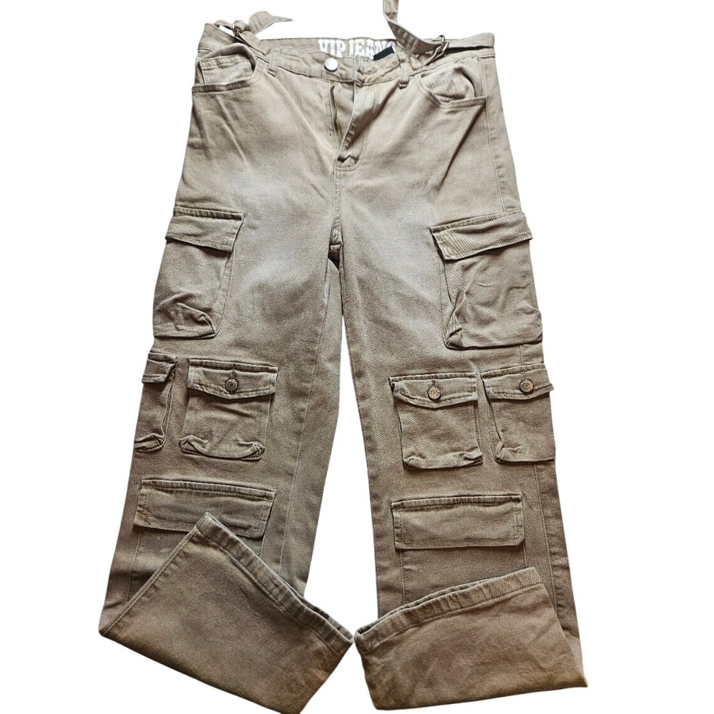 VIP Jeans Khaki Tan Multi Pocket Cargo Pants Y2K Utility Straight Leg 15/32